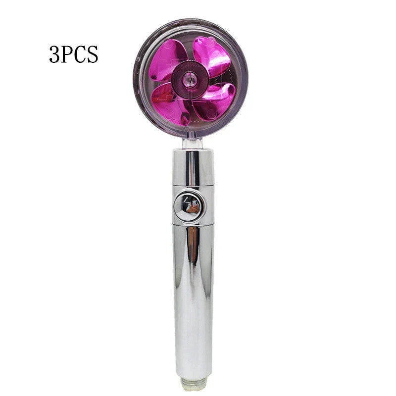 A high-pressure handheld shower head with a turbo-charged water flow and a cotton filter for a luxurious, spa-like bathing experience.