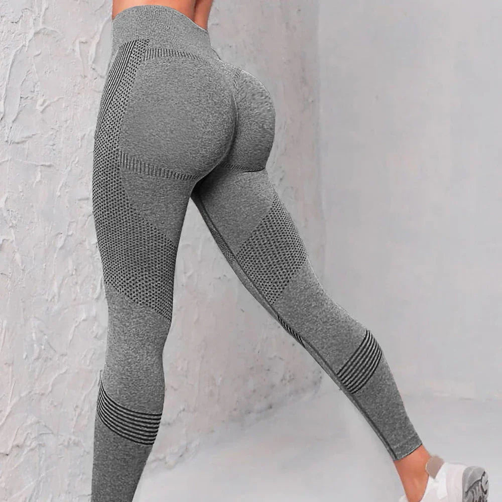 High-Waist Seamless Yoga Pants with Booty Lift in Solid Colors and Dot-Striped Prints