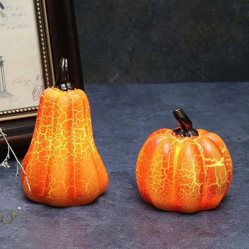 A realistic-looking LED pumpkin lantern with intricate cracks and textures, creating a mesmerizing Halloween decoration.