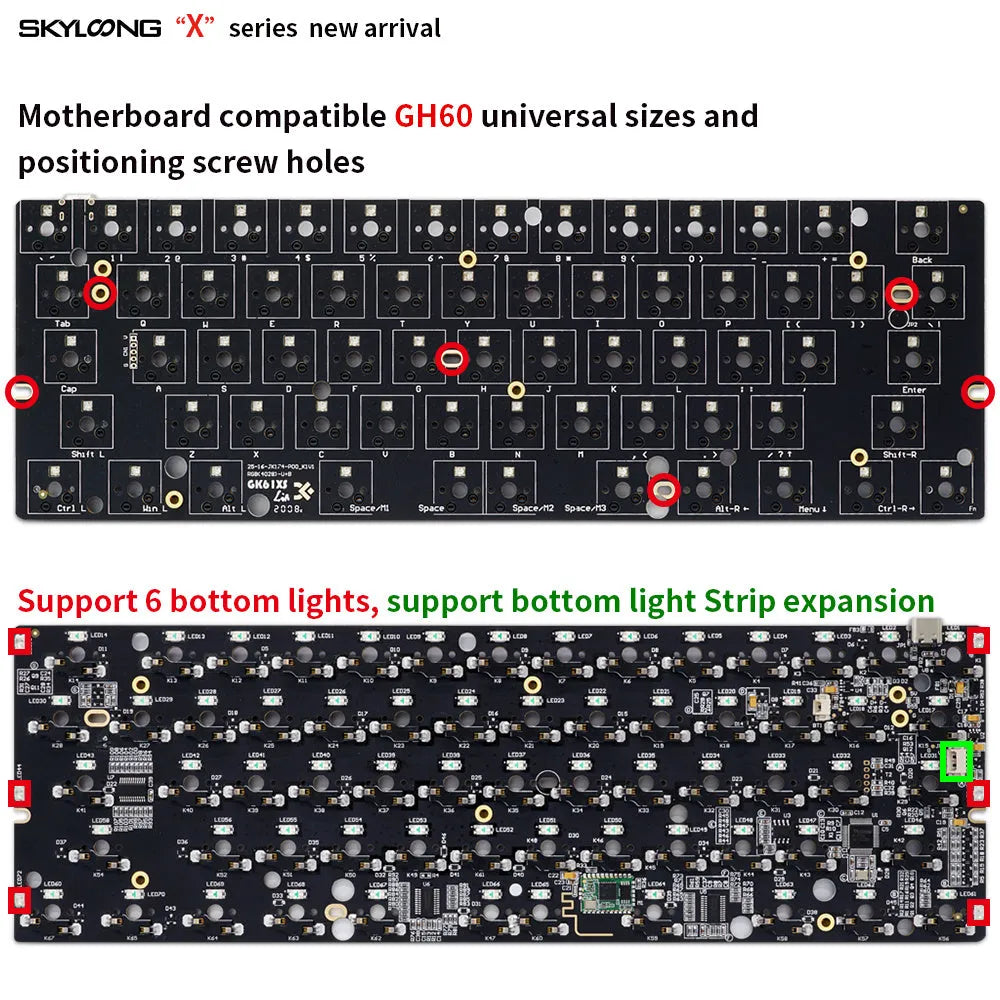 Dual-mode mechanical keyboard kit with 1900 mAh battery, RGB backlight, hot-swappable PCB, ABS case, 60% layout