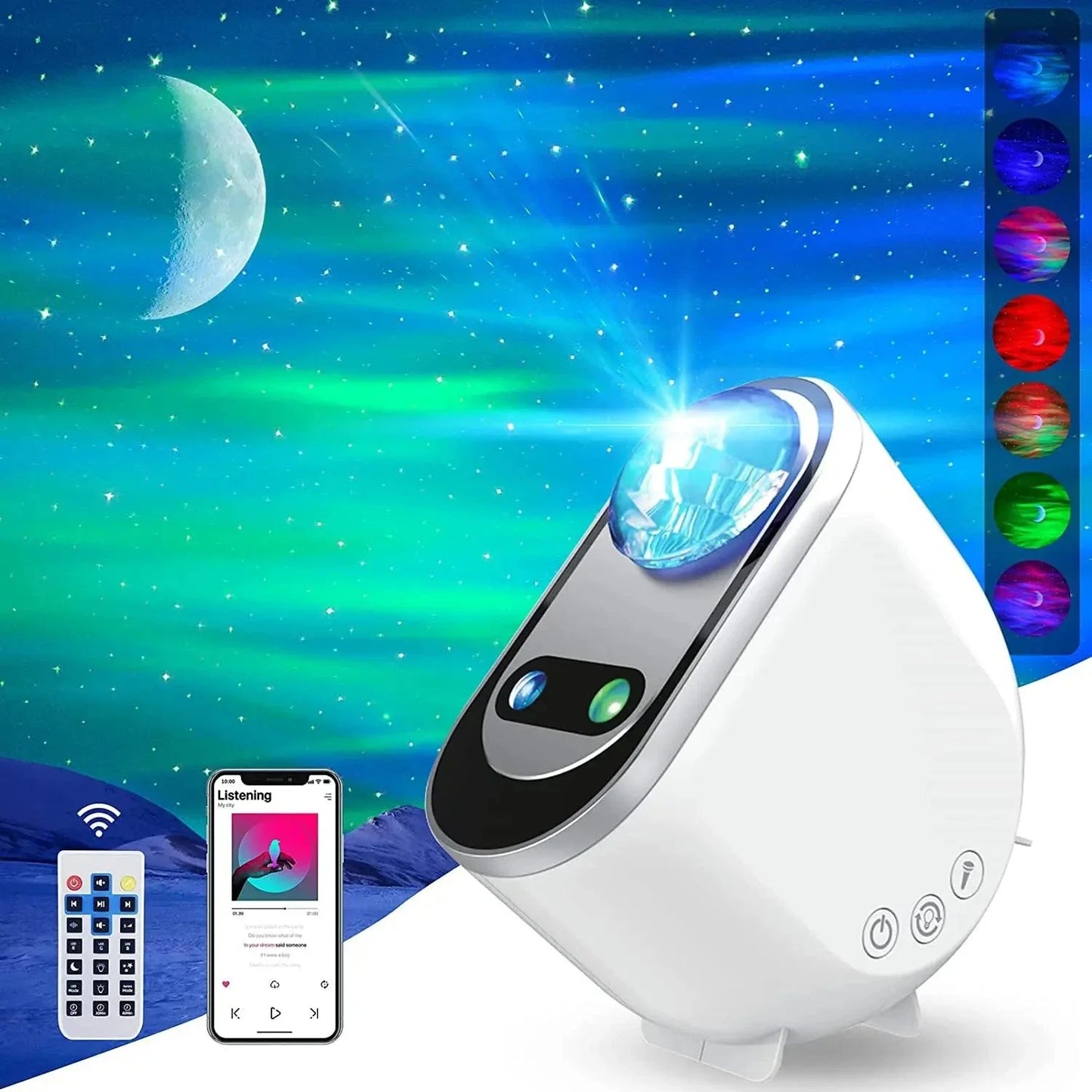 Enchanting Aurora Borealis Galaxy Night Light with Northern Lights projection, moon, and twinkling stars for cozy home decor