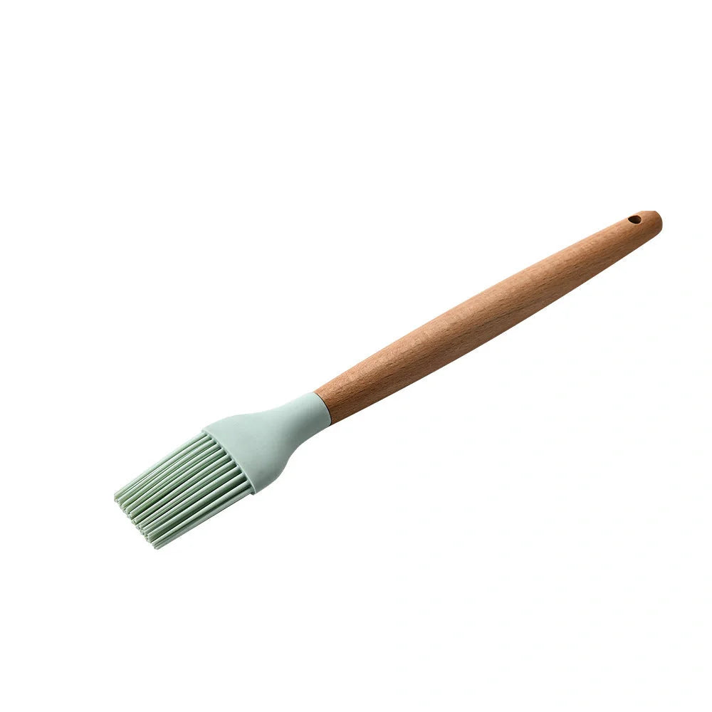 Premium silicone kitchenware set with wooden handle, ideal for cooking and baking