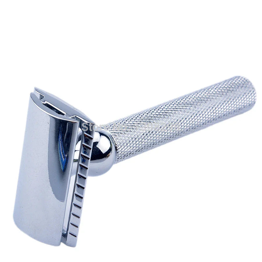 Premium double edge safety razor, badger hair shaving brush, and shaving accessories for a classic grooming routine