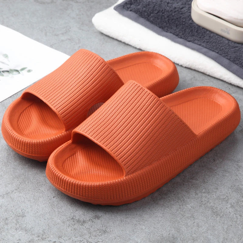 Cozy slip-on slippers in various colors for men and women, featuring soft fabric upper and non-slip EVA soles