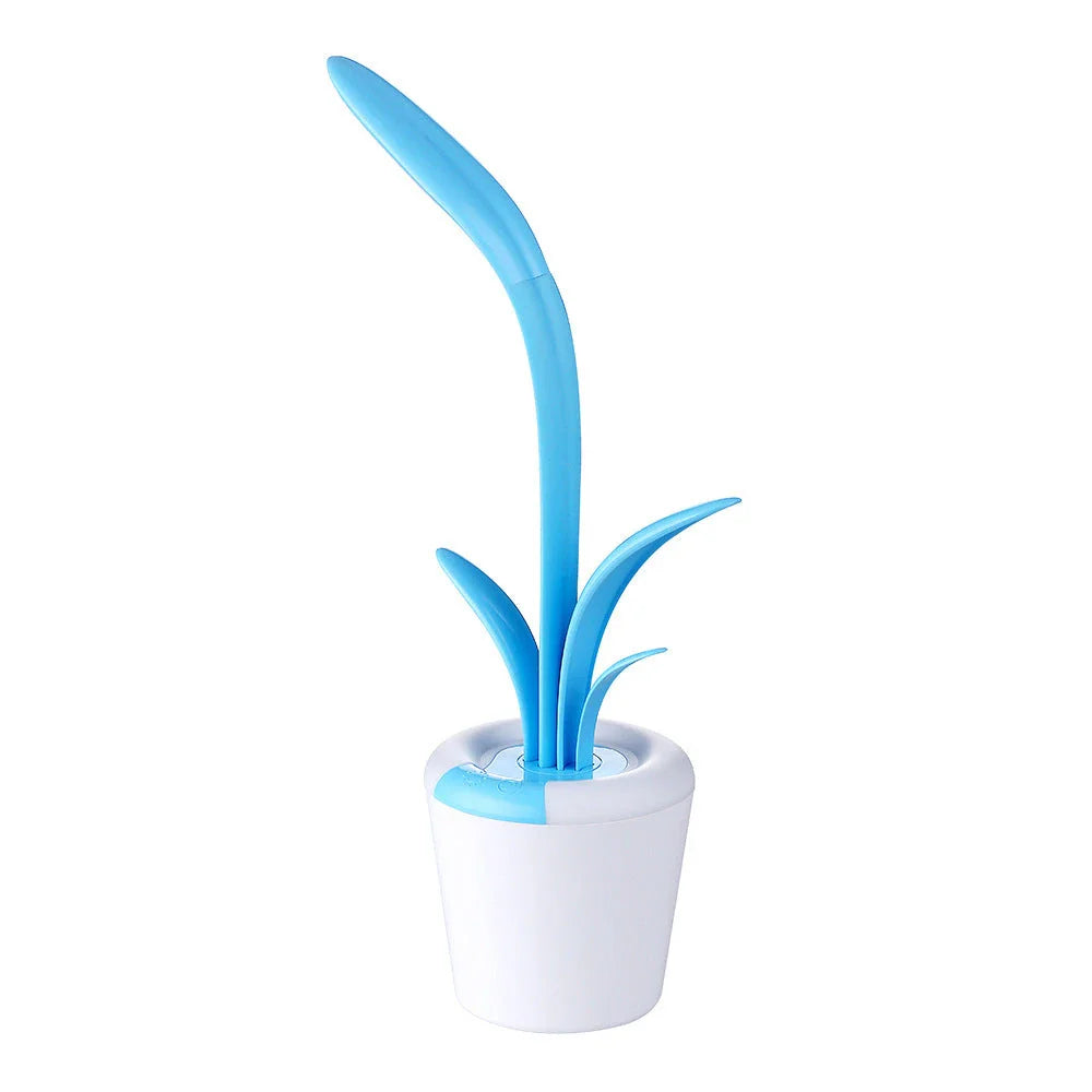 A stylish, plant-inspired LED desk lamp with three brightness levels and a rechargeable battery for cordless convenience