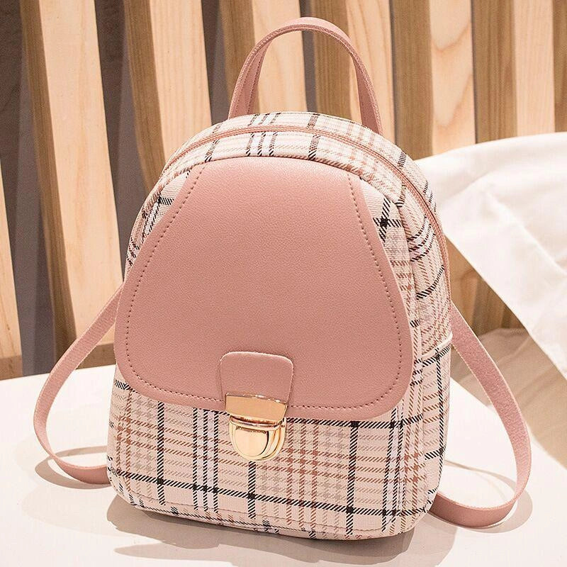 Stylish ladies check lock small backpack with coin purse in various colors