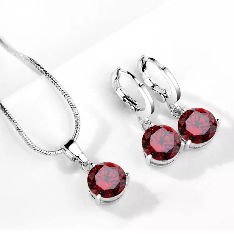 Zircon Water Drop Necklace and Earring Set with unique snake bone chain and mixed gem setting