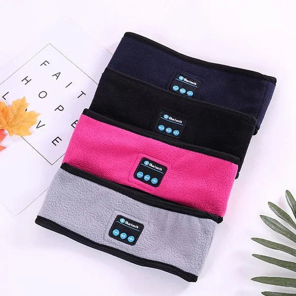 Wireless Bluetooth headband in multiple colours, featuring knitted fabric, built-in microphone and long-lasting battery for outdoor fitness and yoga activities.