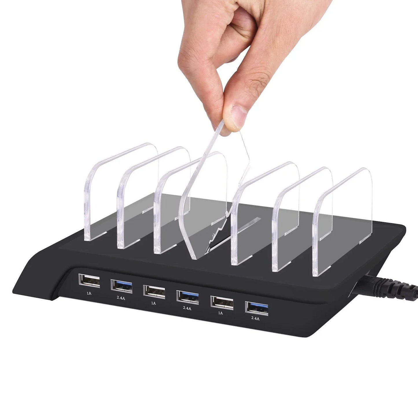 Premium 6-Port USB Charging Station for Mobile Devices - Sleek and Compact Charging Hub with Smart Charging Reminders