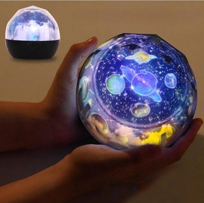 Galaxy Projection Lamp casting mesmerizing celestial imagery in a cozy home setting