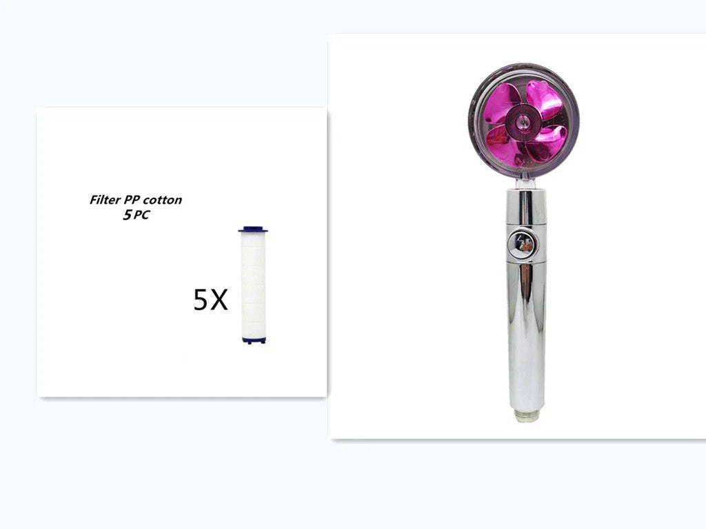 A high-pressure handheld shower head with a turbo-charged water flow and a cotton filter for a luxurious, spa-like bathing experience.