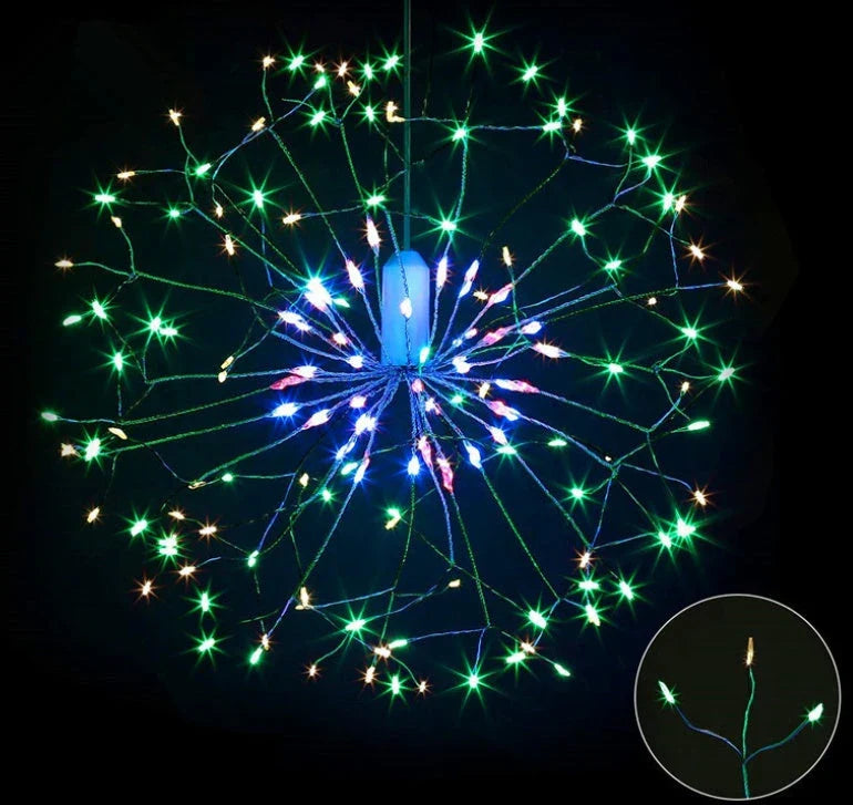 Mesmerizing multicolor LED light string with a fireworks-inspired design, perfect for holiday and party decor.