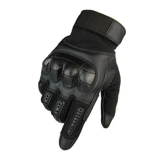 Rugged tactical gloves with reinforced knuckles, durable palm grip, and touchscreen-compatible fingers for outdoor adventures and tactical operations.