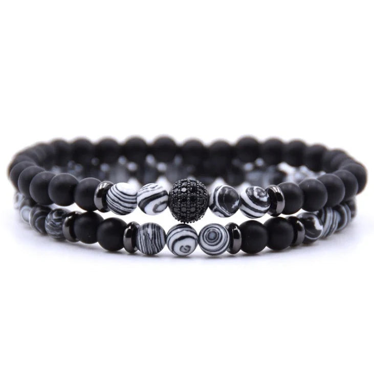 6mm Natural Stone Beaded Bracelet with Micro-inlaid Zircon, elegant handmade jewellery