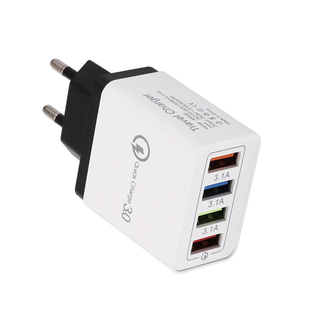 Powerful 4-Port USB Wall Charger with Quick Charge 3.0 for Phones and Tablets