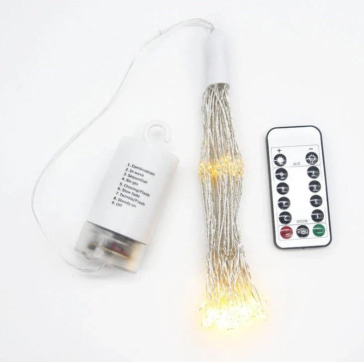 Mesmerizing multicolor LED light string with a fireworks-inspired design, perfect for holiday and party decor.