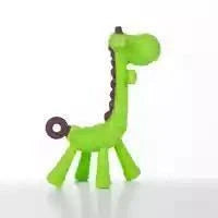 Adorable giraffe-shaped baby teether toy with multiple chewable parts for soothing sore gums