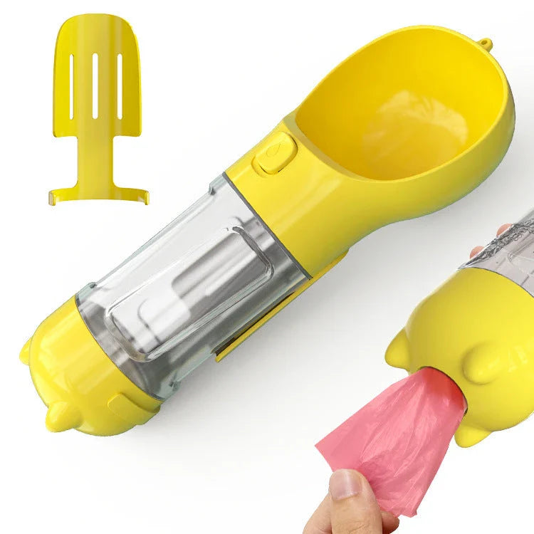 Multipurpose Pet Water Bottle with Feeding Bowl and Waste Bag Storage - Durable, Portable, and Convenient