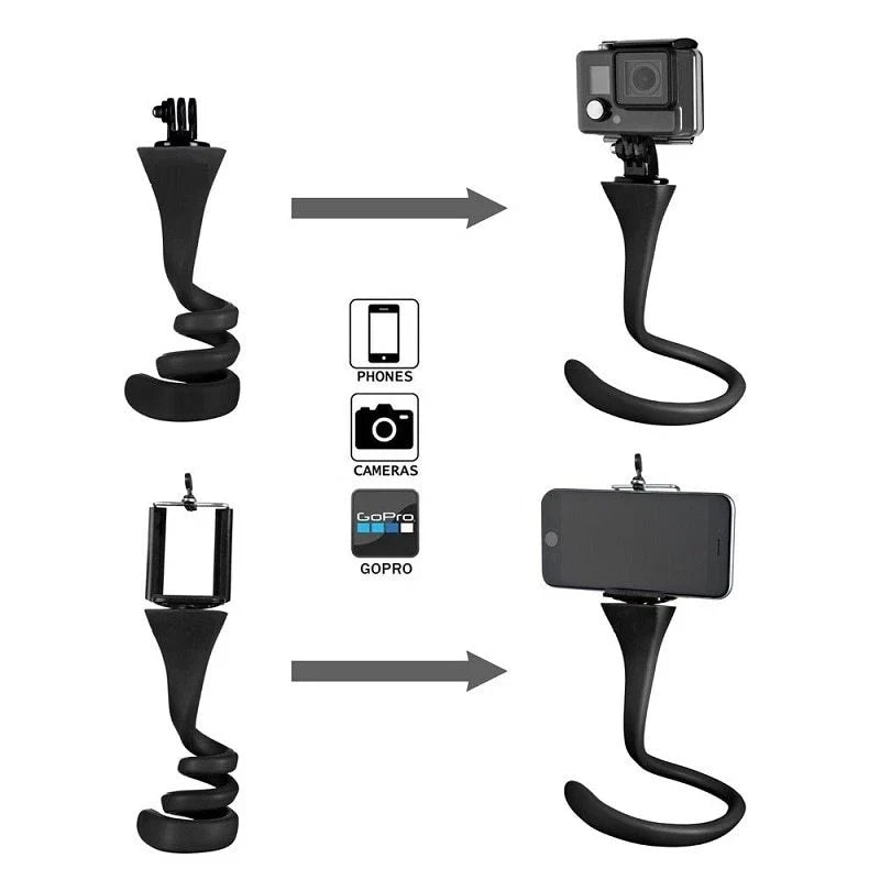 Flexible octopus-inspired mobile phone holder with adjustable tentacles and Bluetooth remote control for stable, high-quality mobile photography and videography