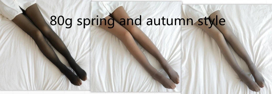 Cozy fleece-lined tights in various colors, featuring a unique translucent design and high-waisted fit for warmth and style.