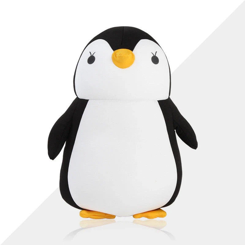 A soft and cozy penguin-shaped neck pillow with a unique U-shaped design for customized neck and shoulder support.
