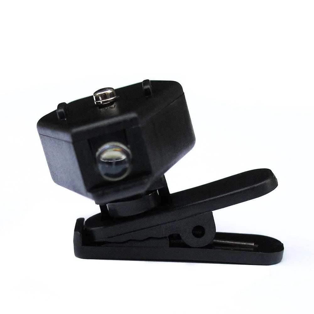 Adjustable LED eyeglass clip-on flashlight with 360-degree rotation for hands-free illumination