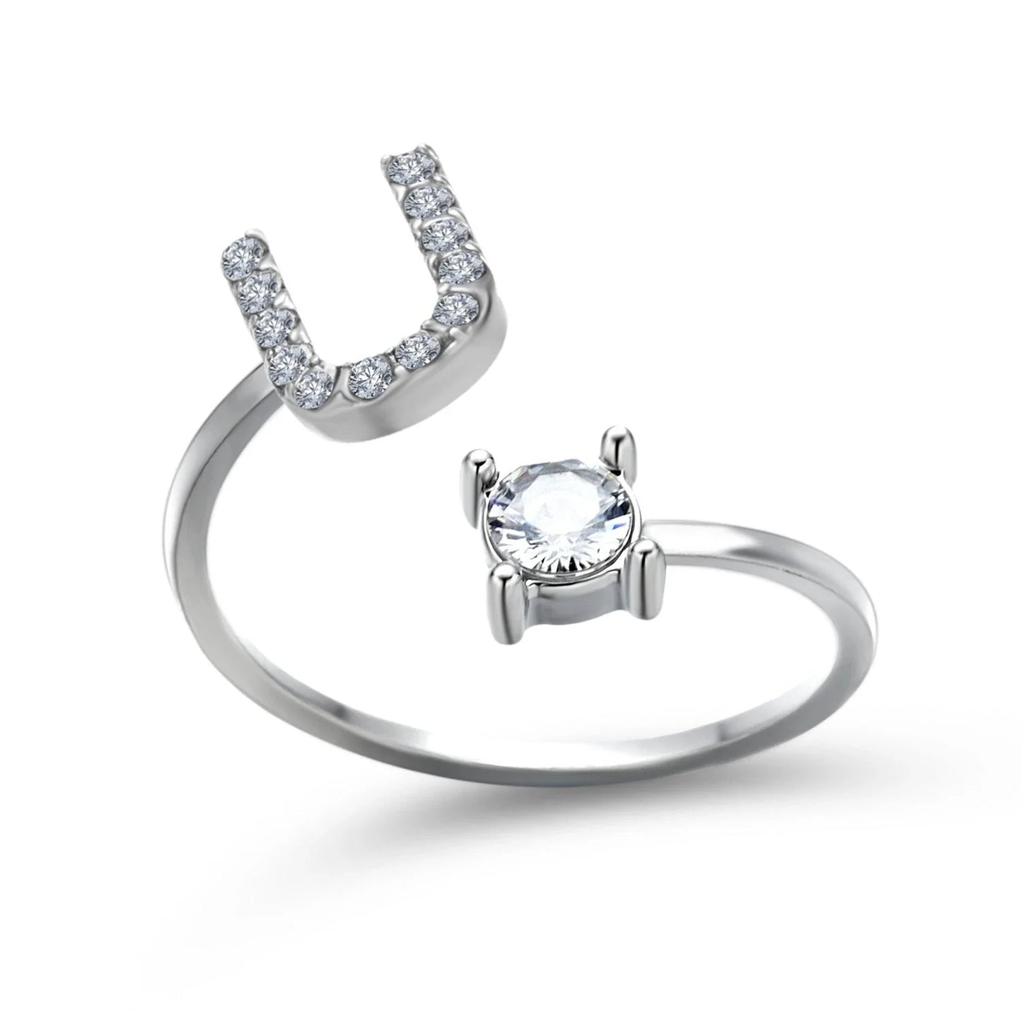 Personalized Initial Letter Crystal Ring with Adjustable Design in Gold, Silver, and Rose Gold Colors