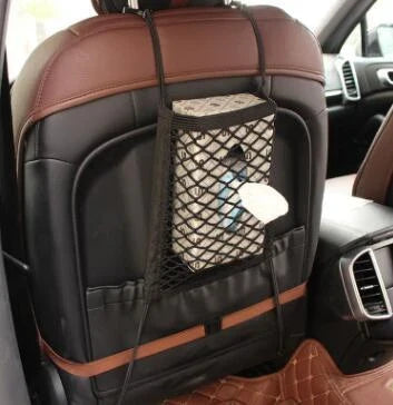 Premium car backseat organizer net made of durable polyester mesh, designed to hold essentials and separate pets/kids for a tidy, organized vehicle.