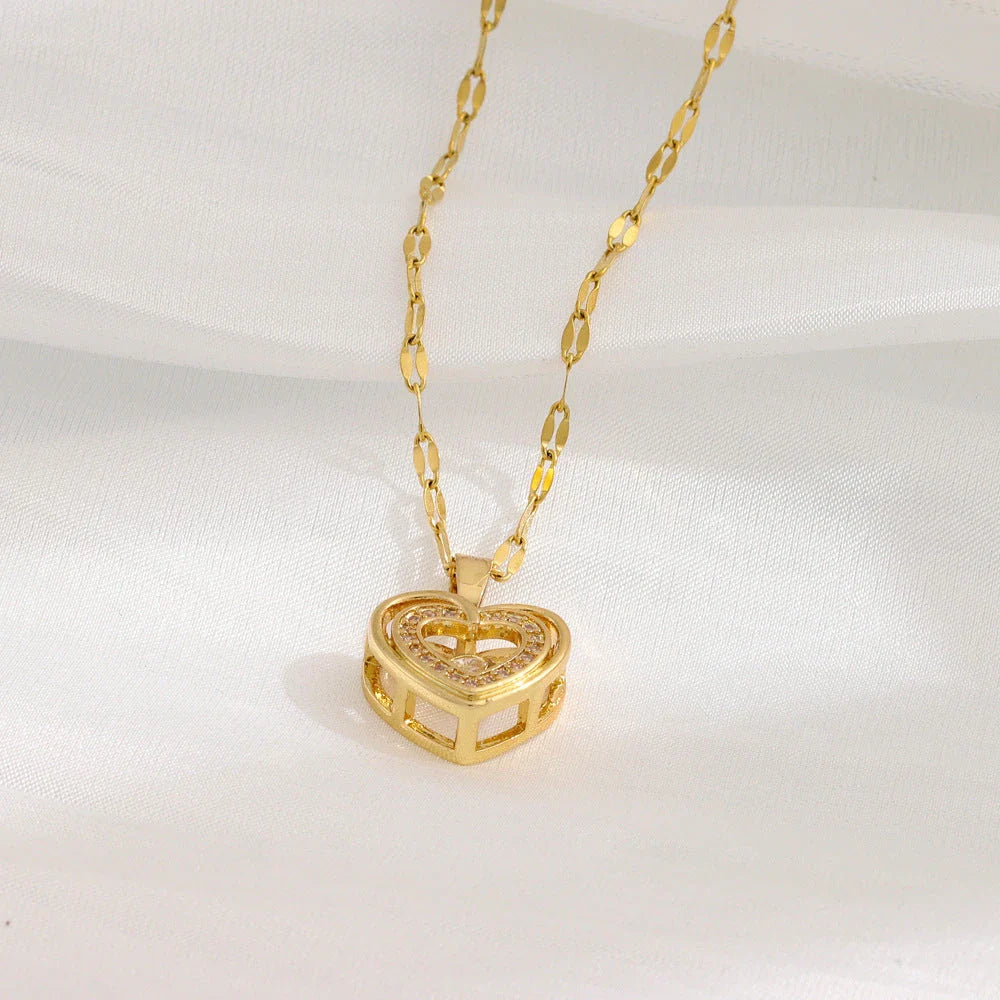 Double-layer love necklace with rhinestones and titanium steel pendant, a stylish and durable fashion accessory
