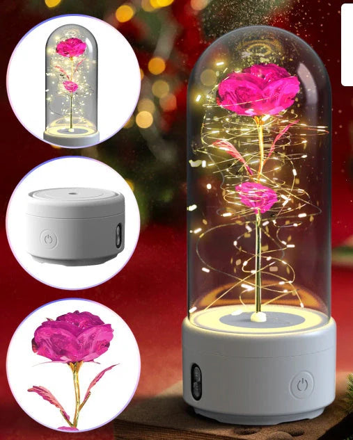 Elegant rose-themed LED light and Bluetooth speaker for romantic ambience and immersive audio experiences