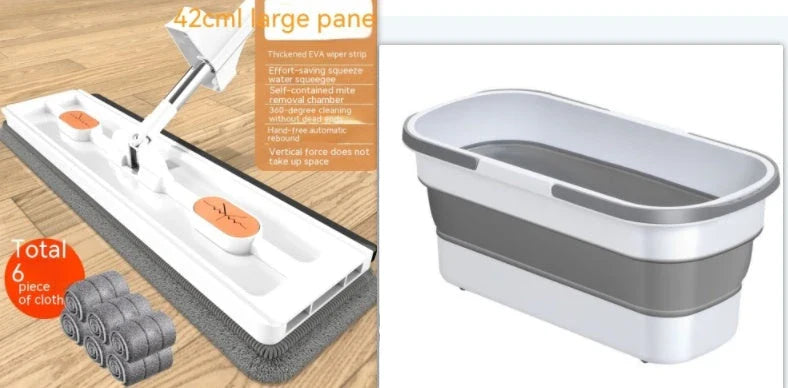 A premium 360° rotating flat mop with a stainless steel handle, suitable for cleaning various flooring types in homes.