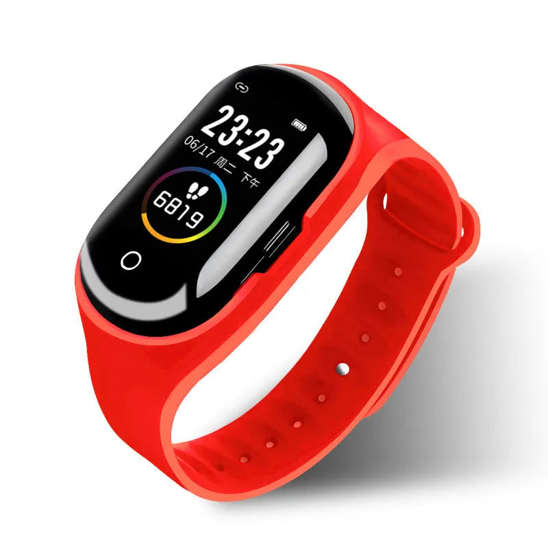 Black smart silicone wristband with a 1-inch screen and integrated earphones for fitness tracking and calls.