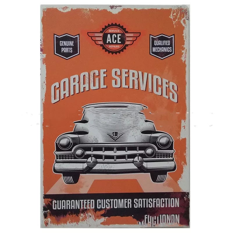 Retro tin painting metal craft with car and motorcycle design, 20*30cm