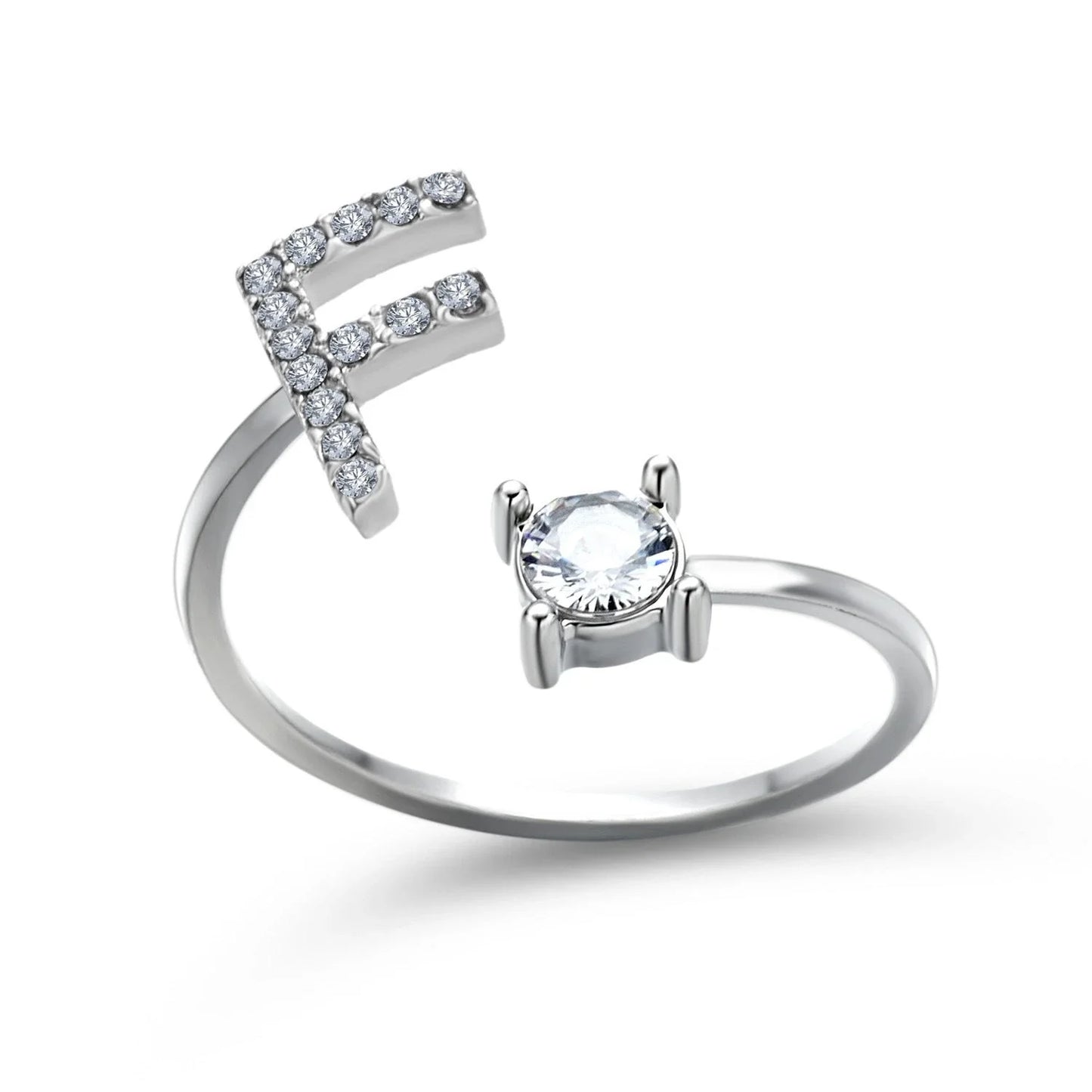 Personalized Initial Letter Crystal Ring with Adjustable Design in Gold, Silver, and Rose Gold Colors
