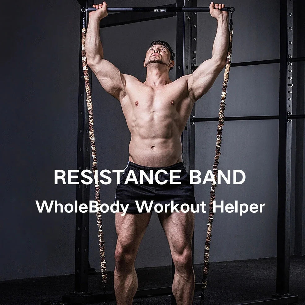 Elastic pull rope in flame camouflage, 26cm length with 6KG resistance for men's fitness training