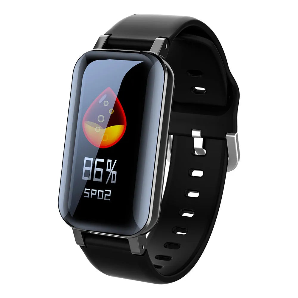 Call Bracelet smart fitness tracker on wrist in black, blue, or coffee colour, showing heart rate monitoring.