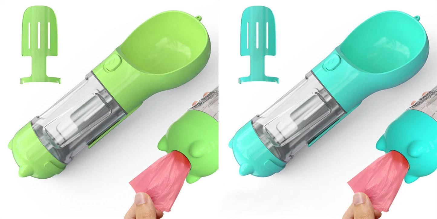 Multipurpose Pet Water Bottle with Feeding Bowl and Waste Bag Storage - Durable, Portable, and Convenient