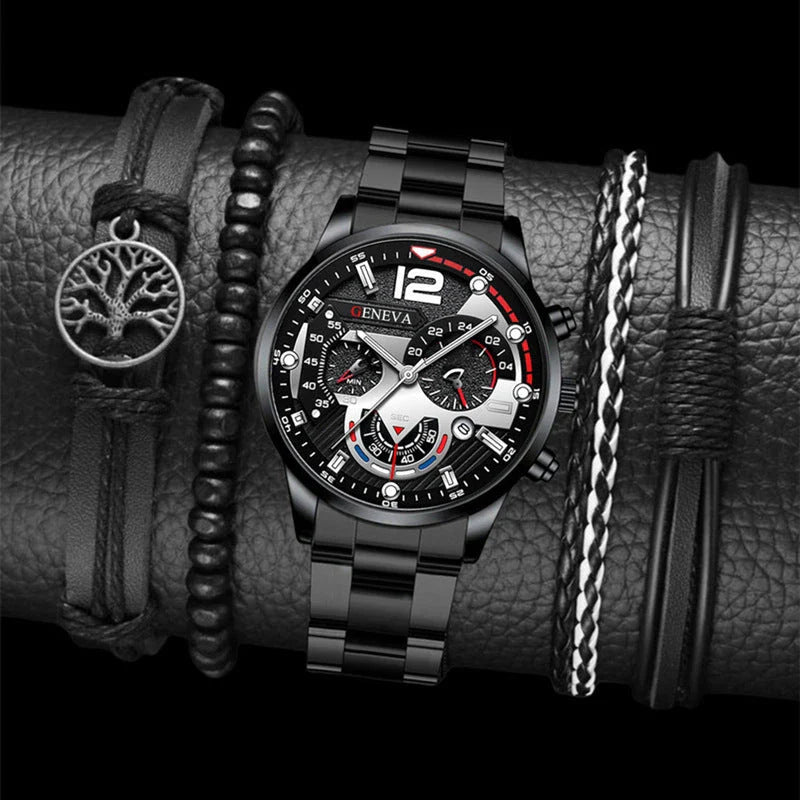 Stylish steel bracelet watch set with various color options for fashion-forward men