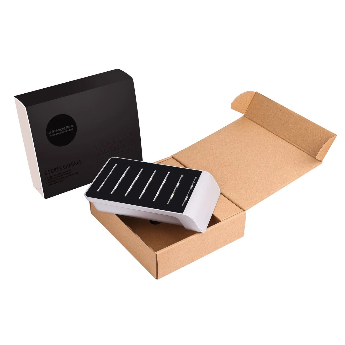 Premium 6-Port USB Charging Station for Mobile Devices - Sleek and Compact Charging Hub with Smart Charging Reminders