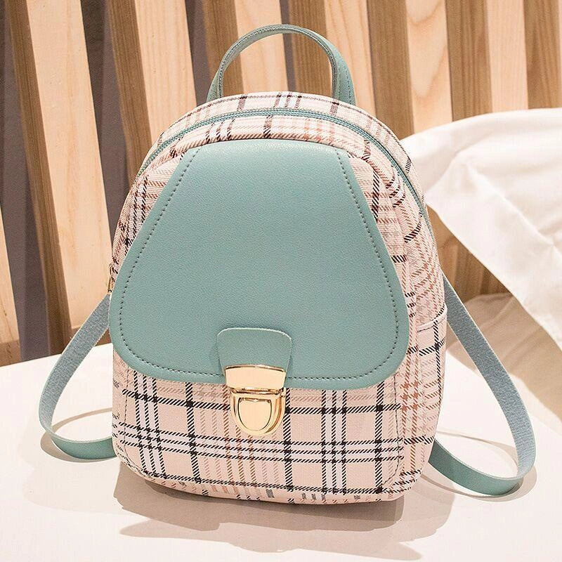 Stylish ladies check lock small backpack with coin purse in various colors