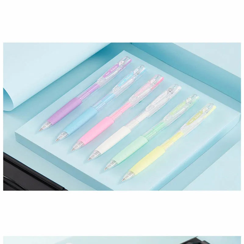 Set of six Official Direct Juice Baiguole gel pens with 0.5mm tips, showing metallic, tender, or conventional colour options.
