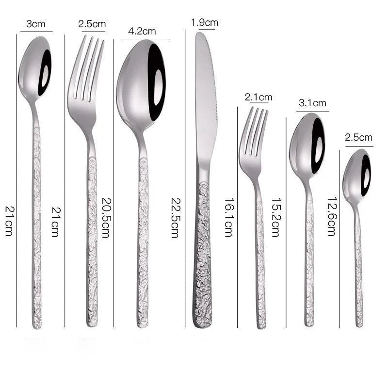 Premium embossed steak cutlery set with textured handles and mirror polish