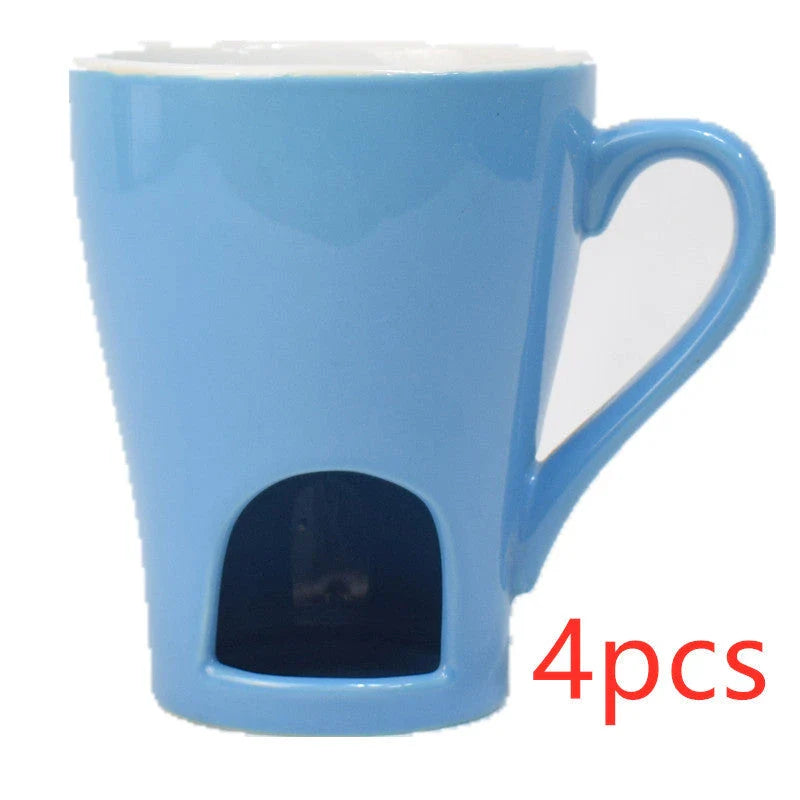 Versatile ceramic mugs in blue and blue-pink colors, suitable for hot and cold food and beverage preparations