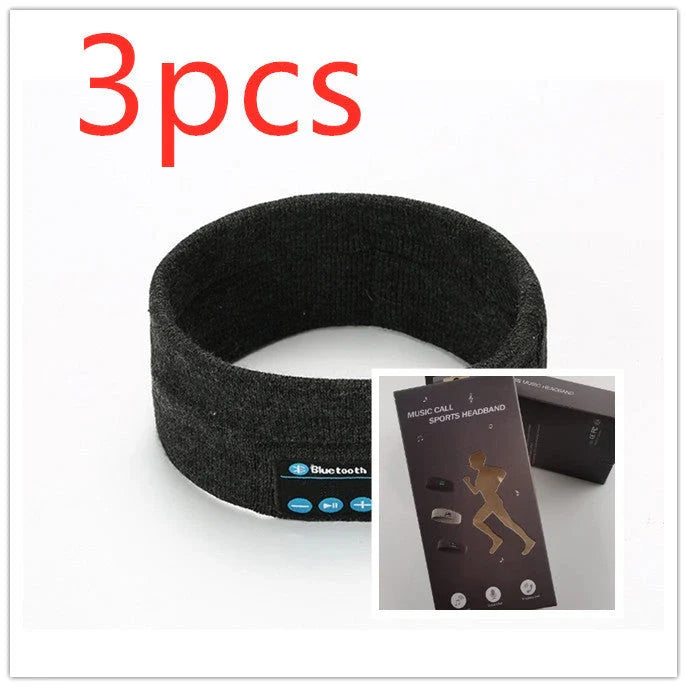 Wireless Bluetooth headband in multiple colours, featuring knitted fabric, built-in microphone and long-lasting battery for outdoor fitness and yoga activities.