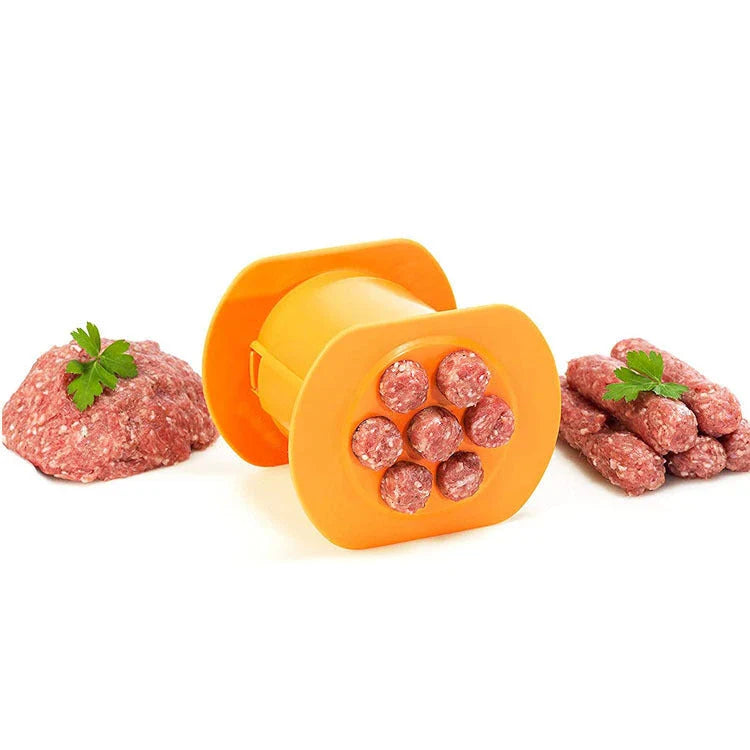 Versatile hot dog maker that can squeeze, stuff, and serve homemade sausages, pasta balls, and other DIY kitchen creations