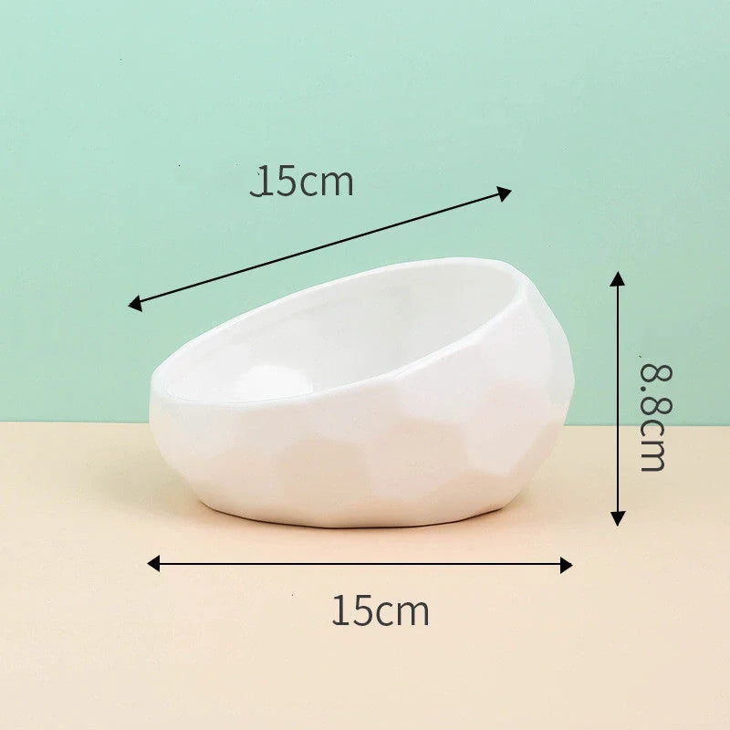 Elegant ceramic pet bowl with oblique mouth design for cats and dogs