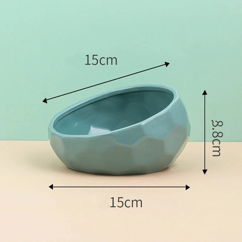 Elegant ceramic pet bowl with oblique mouth design for cats and dogs