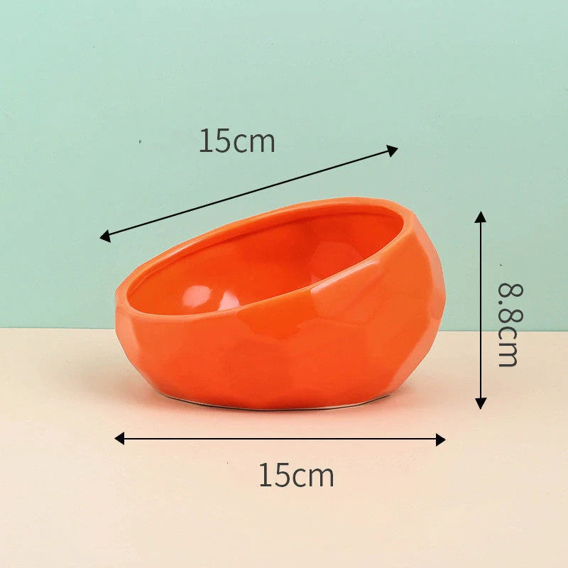 Elegant ceramic pet bowl with oblique mouth design for cats and dogs