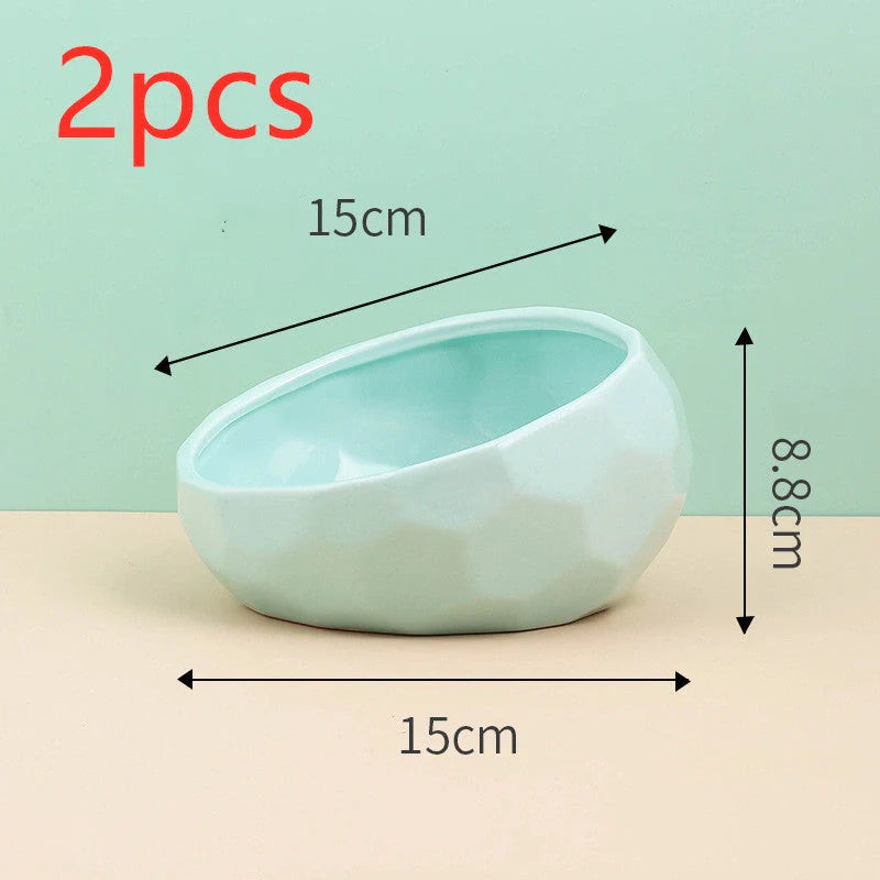 Elegant ceramic pet bowl with oblique mouth design for cats and dogs