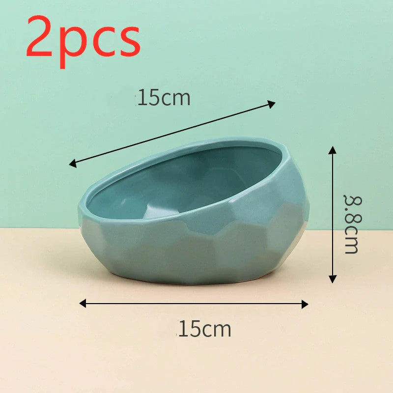 Elegant ceramic pet bowl with oblique mouth design for cats and dogs